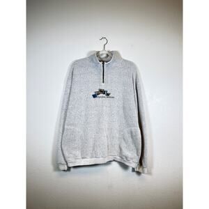 VINTAGE California redwoods Sweater Mens L White State Parks 1/4 Zip Pullover